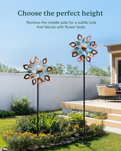 Copper Wind Spinner with Solar LED Light - 74 inch