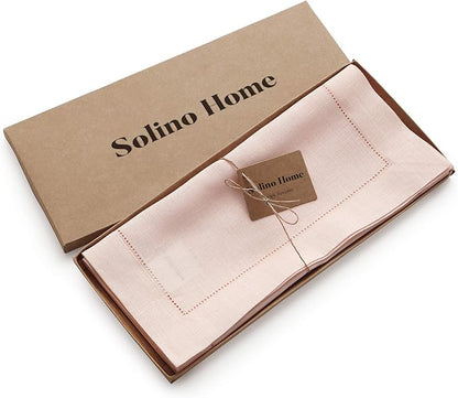 100% Pure Linen Hemstitch 14 x 90 Inch Table Runner - Pale Pink
