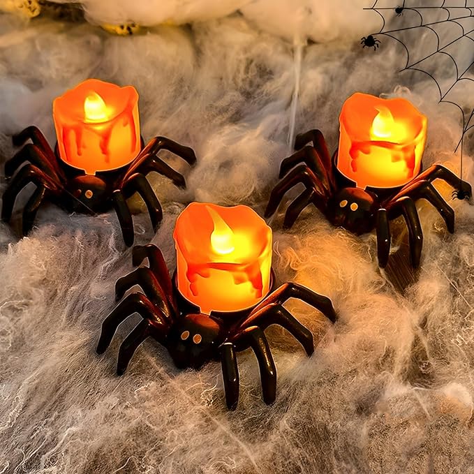 6 Pack Battery Operated LED Spider Tealight Candles for Halloween
