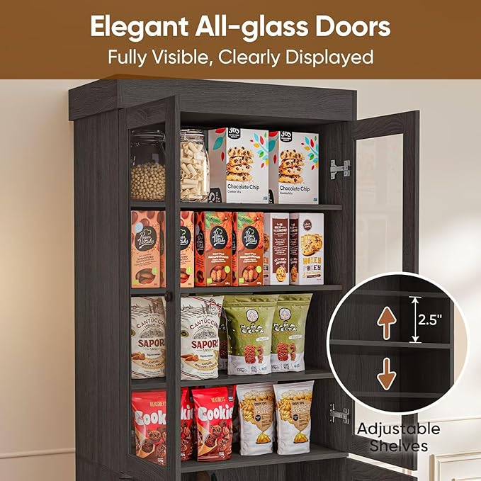 Farmhouse Bookcase with Glass Doors, Set of 3 – Black