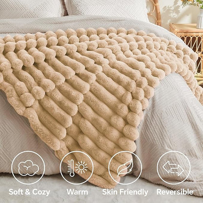 Soft and Cozy Luxurious Faux Fur Throw Blanket - Light Brown, 60 x 80 inch