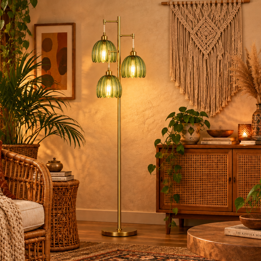 Vintage Style Green Glass Floor Lamp