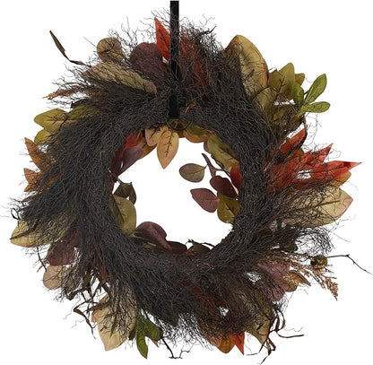 24" Fall Wreath - Handmade with Autumn Leaves, Pinecones, Berries and Wheat