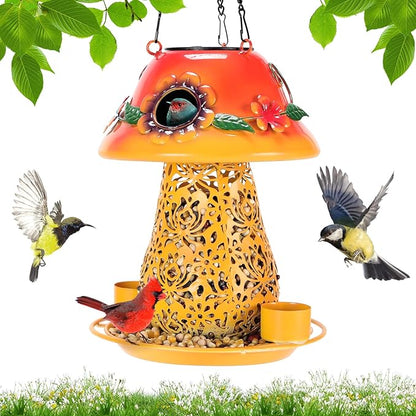 Mushroom Solar Bird Feeder - Yellow