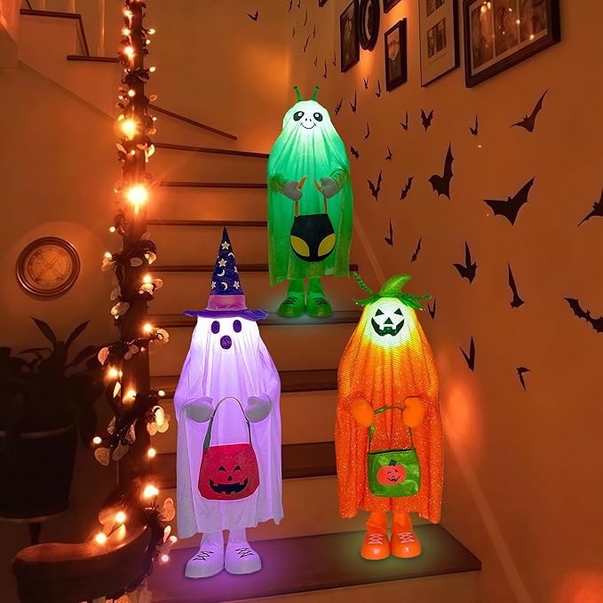 32" Light up Trick or Treater - Green Alien