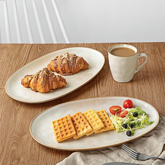 3 Piece Oval Stonware Serving Trays - Cappuccino White
