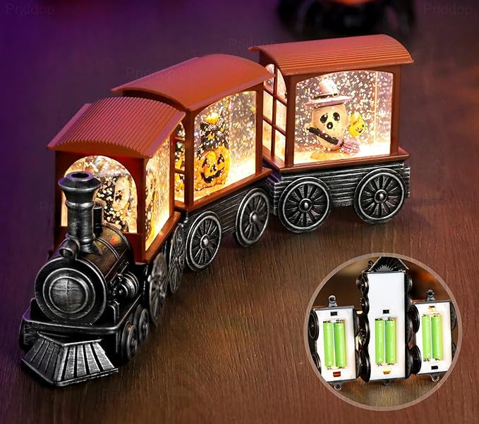 Halloween Snow Globe Train - Battery Powered LED Indoor Decoration with Timer