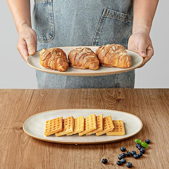 3 Piece Oval Stonware Serving Trays - Cappuccino White