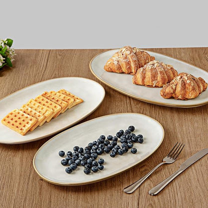 3 Piece Oval Stonware Serving Trays - Cappuccino White