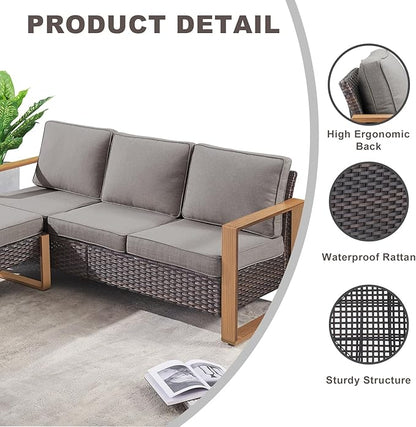 Outdoor Wicker Patio Sofa in Gray