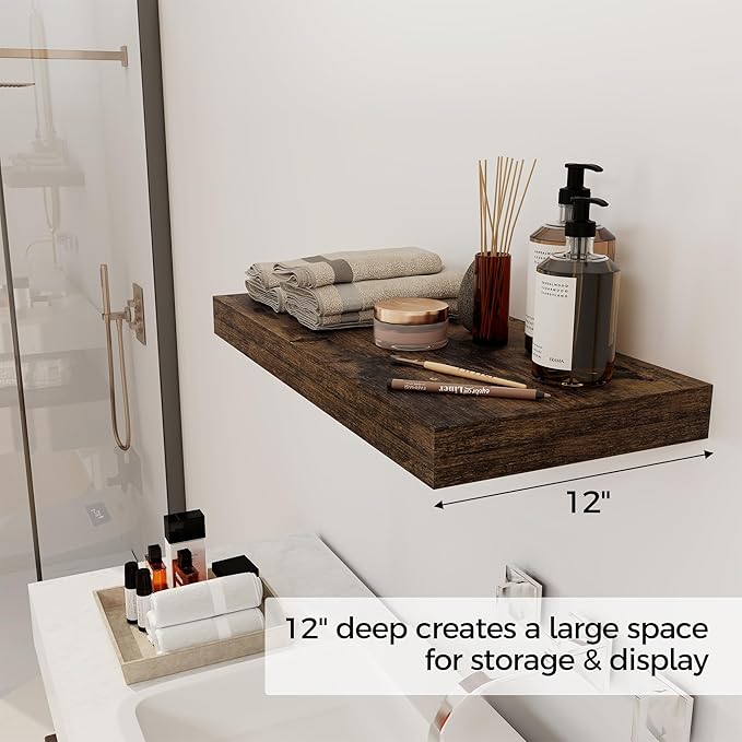 Set of 2 - 24" Rustic Brown Floating Shelves