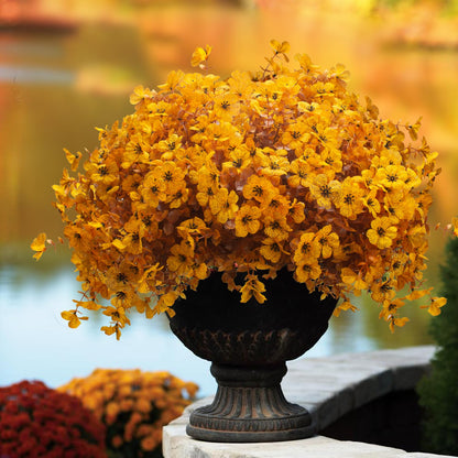 Yellow Grunyia Artificial Fall Mums - UV Resistant, 16 Bundles, 13.5"