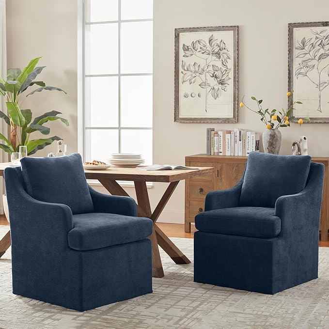 Linen Upholstered Dining Chairs - Set of 2, Navy