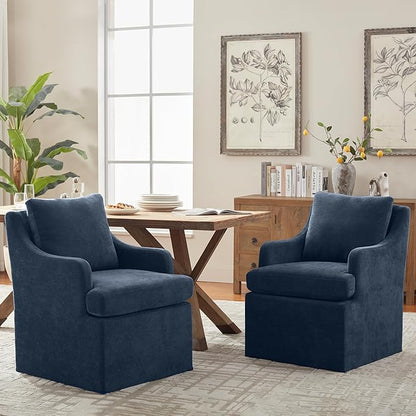 Linen Upholstered Dining Chairs - Set of 2, Navy