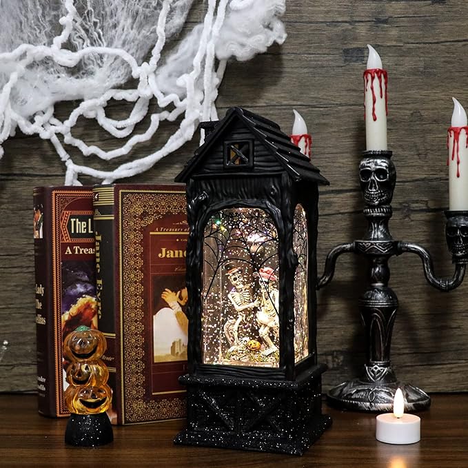 LED Halloween Snow Globe Lantern with 6-Hour Timer - Skeleton