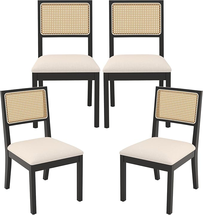 Black Rattan Dining Chairs - Set of 4