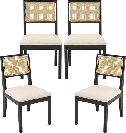 Black Rattan Dining Chairs - Set of 4