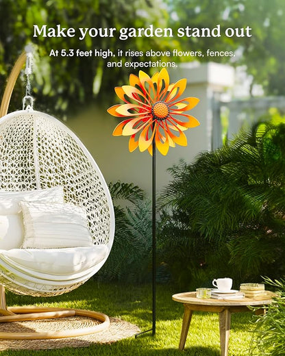 Floral Kinetic Outdoor Metal Wind Spinner - Yellow Sunflower