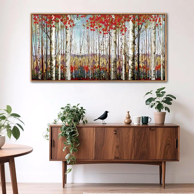 Large Framed Birch Tree Wall Art - 24 x 48