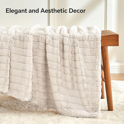 Faux Fur Throw Blanket - Beige, 60 x 80