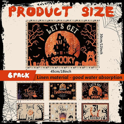 Set of 6 Vintage Halloween Washable Placemats - 12"x18"
