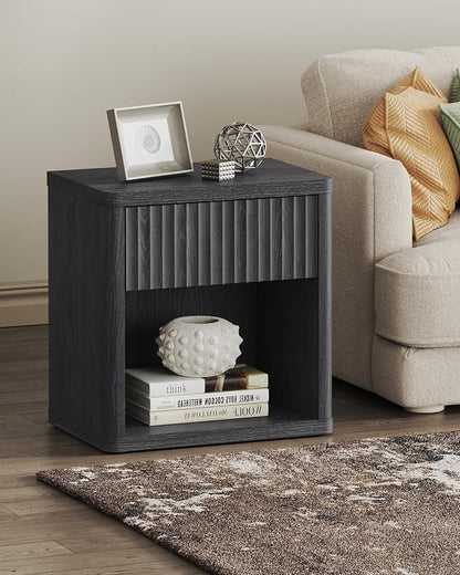 SICOTAS Fluted Bed Side Table - Dark Grey Alder