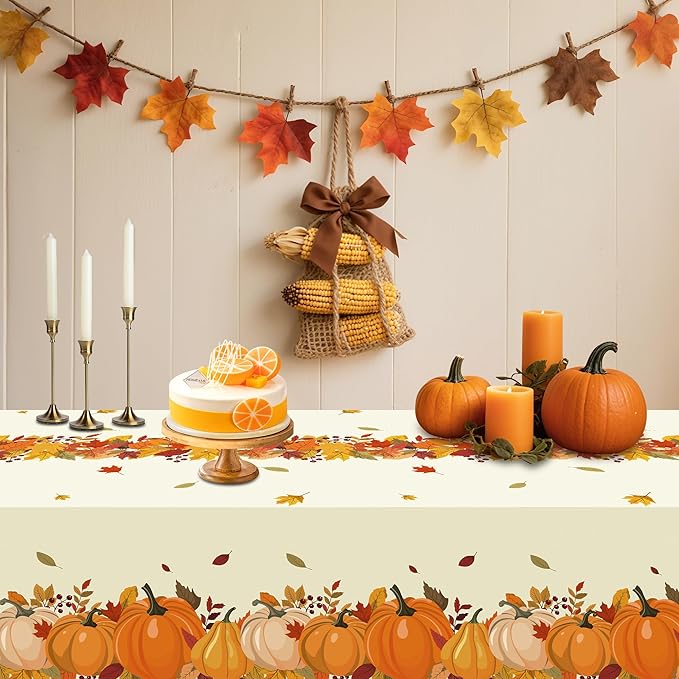 4-Pack Plastic Tablecloths - Fall Pumpkins