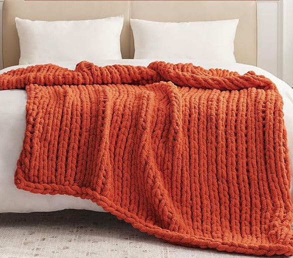 Chunky Knit Throw Blanket - Burnt Orange 60 x 80 inch