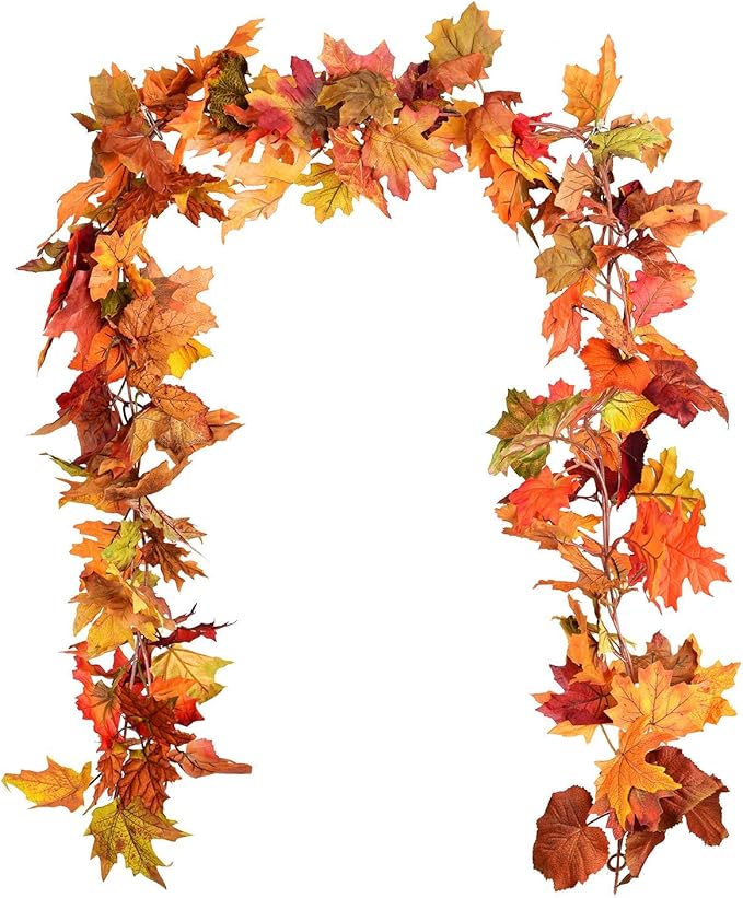 5.9 ft Fall Garland Maple Leaf - Set of 2