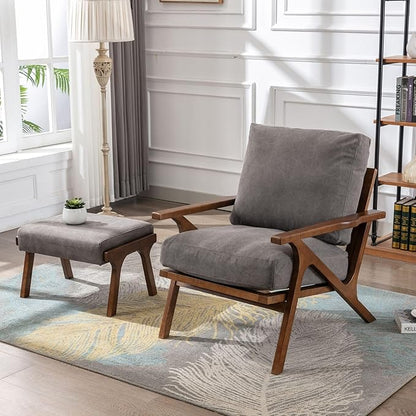 Wahson Mid Century Arm Chair and Ottoman in Gray
