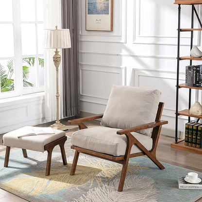 Wahson Mid Century Arm Chair and Ottoman Set in Beige