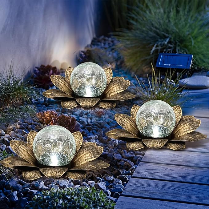 LEWIS&amp;WAYNE Solar Garden Lights - 3 Pc Copper Lotus Flower