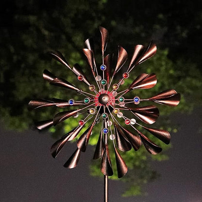 Large Copper Kinetic Wind Spinner - 79 inch with Solar LED Light