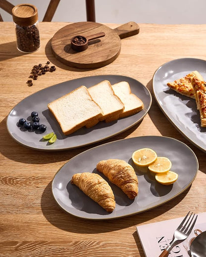 Set of 3 Fine Stonware Oval Serving Trays - Gray