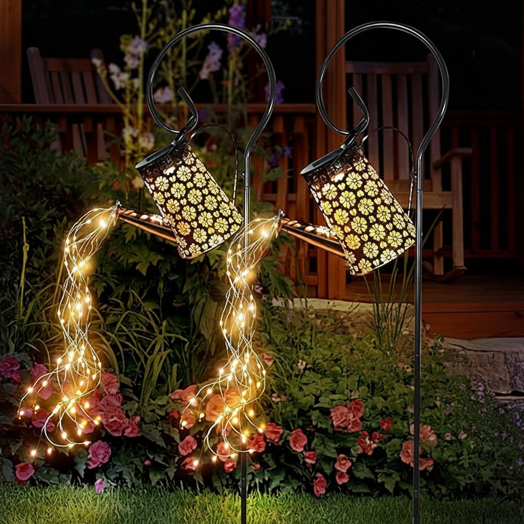 2 Pack Solar Watering Can with Lights - Bronze Floral Design