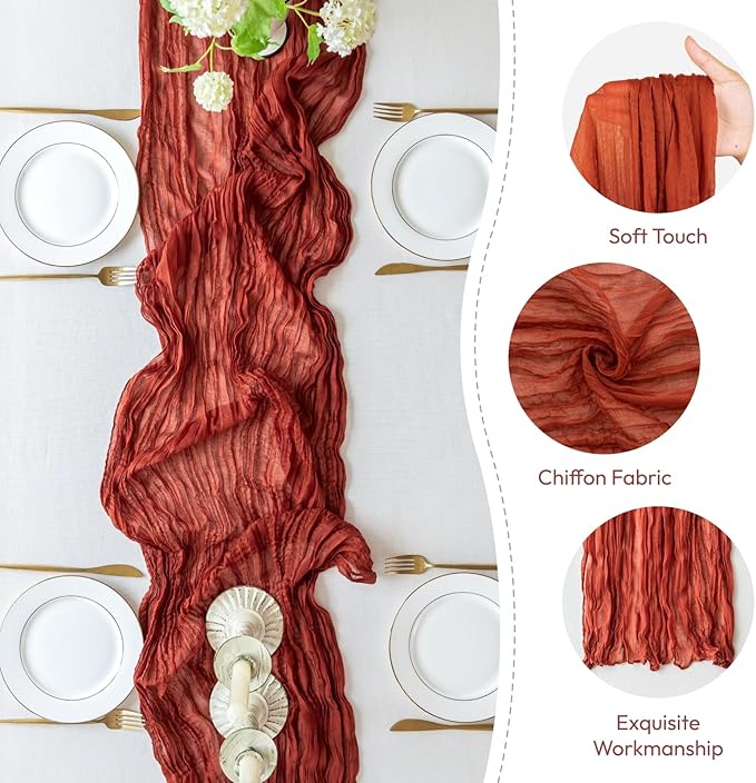 Terracotta Cheesecloth Table Runner - 10 ft