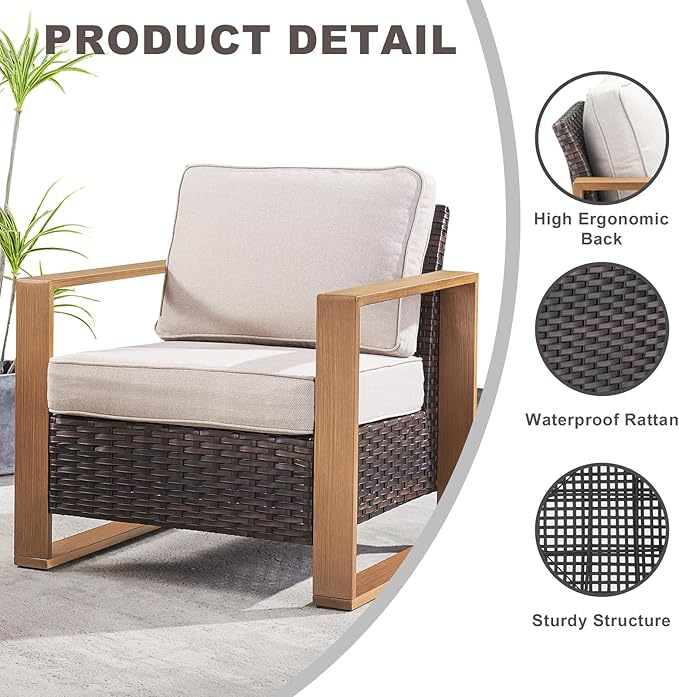 Wicker Outdoor Patio Chairs with Cushions - Set of 2