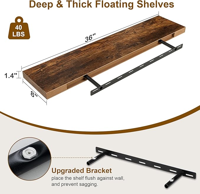 Set of 2 Rustic Floating Shelves - 36"