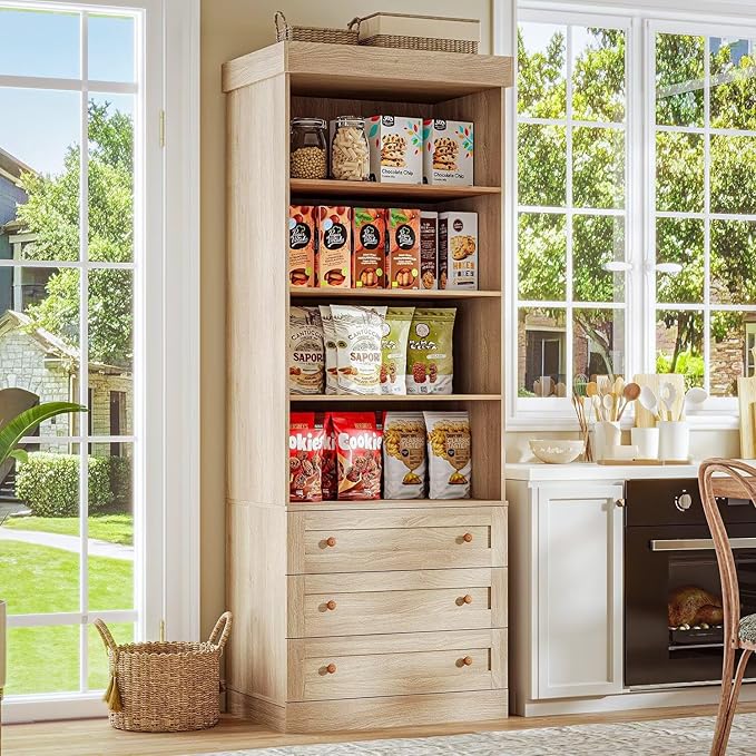 Farmhouse Bookshelves with Drawers, Set of 2 – Natural