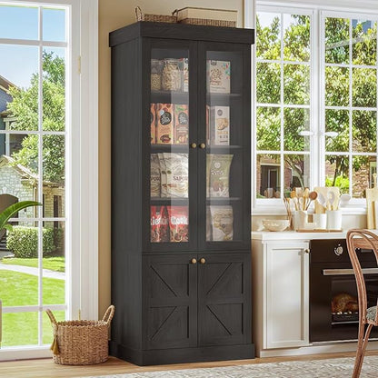 Farmhouse Bookcase with Glass Doors, Set of 3 – Black