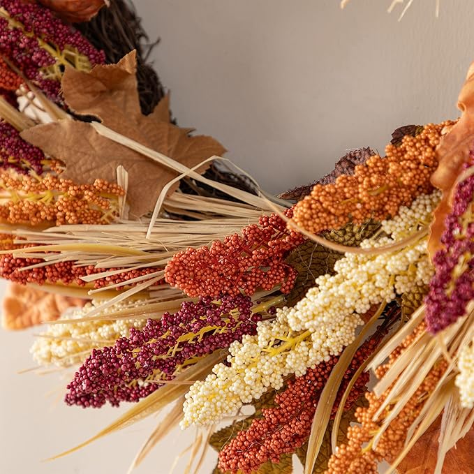 24 inch Harvest Wreath with Black Metal Hanger