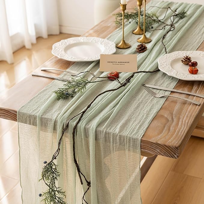 Sage Green Cheesecloth Table Runner - 120"
