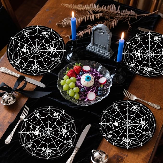 Set of 40 Halloween Paper Plates and Napkins Party Supplies - Spider Web