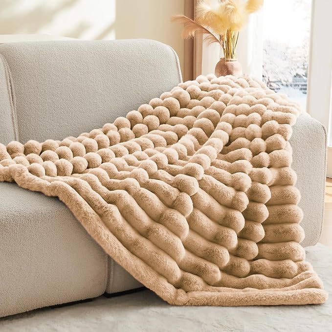 Soft and Cozy Luxurious Faux Fur Throw Blanket - Light Brown, 60 x 80 inch