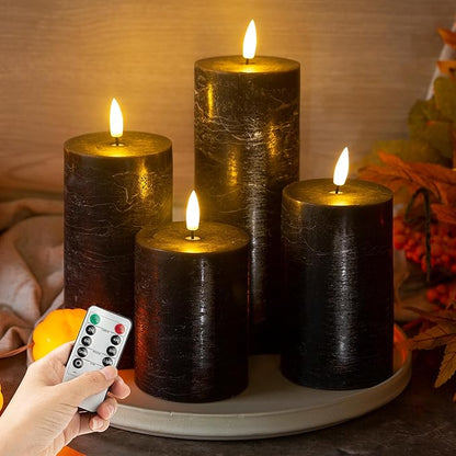 Set of 4 Halloween Flameless LED Candles w/ Remote - Black