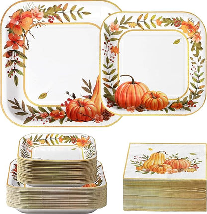 Fall Party Supplies - Disposable Plates &amp; Napkins for 50 Guests