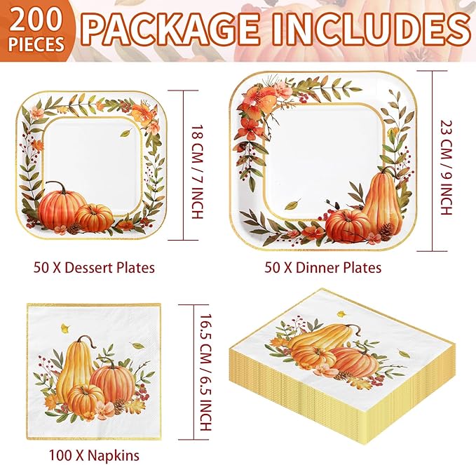Fall Party Supplies - Disposable Plates &amp; Napkins for 50 Guests
