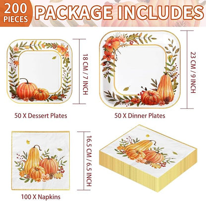 Fall Party Supplies - Disposable Plates &amp; Napkins for 50 Guests