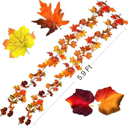 5.9 ft Fall Garland Maple Leaf - Set of 2