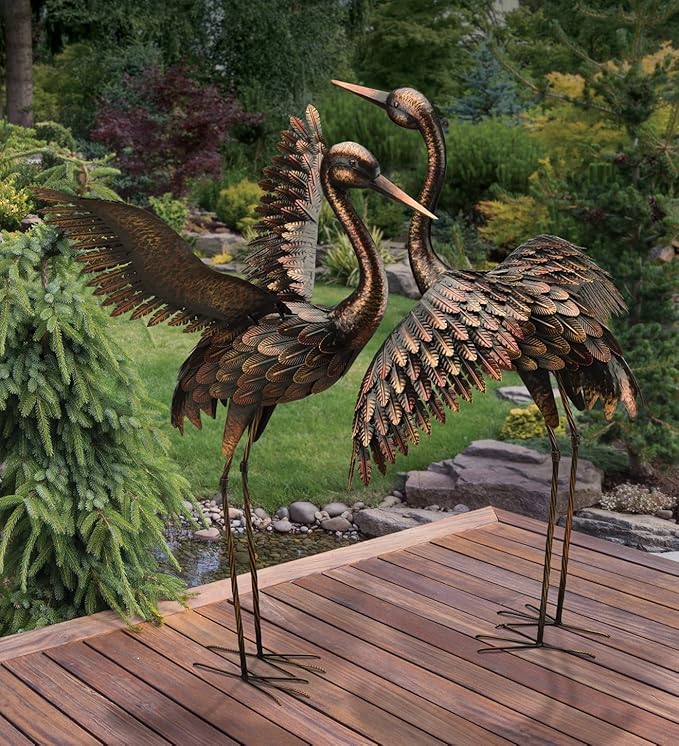 Rustic Metal Crane in Bronze